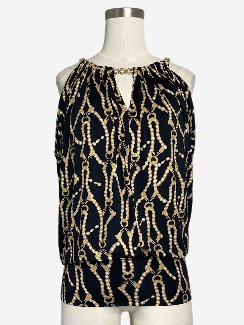 Caché Black gold chain length sleeveless halter top gold chain Mobwife 2010s M